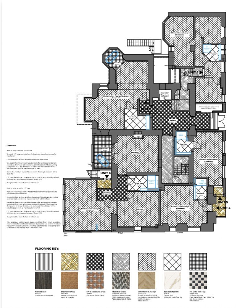 Flooring schedule for the design intent pack; Aparthotel